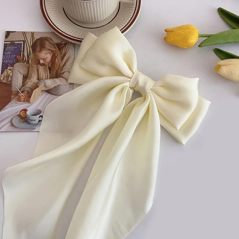 Elegant Large Satin Bow Hair Clip for Women and Girls Solid Colour Fashion Hair Accessory