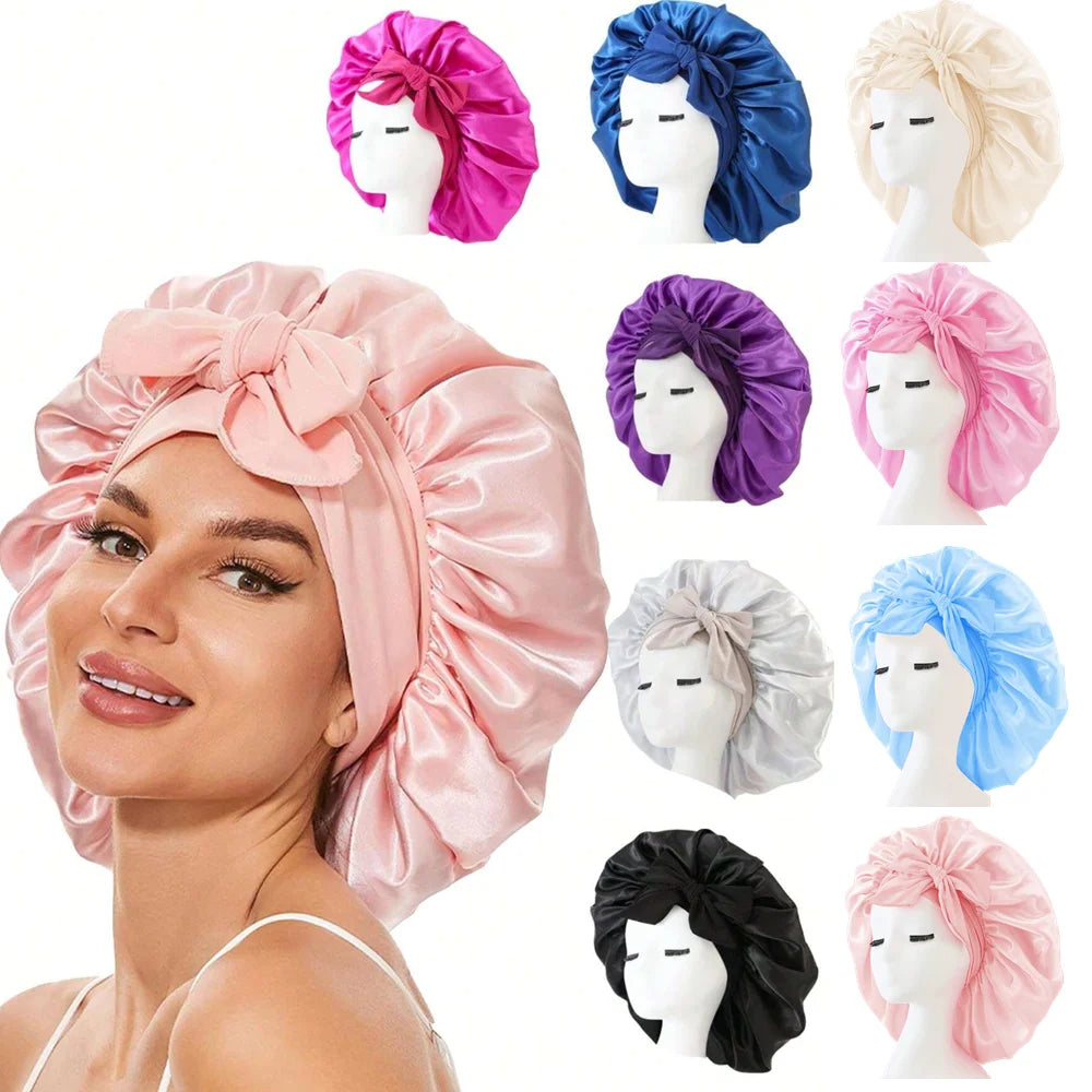 ADJUSTABLE SATIN SILK BONNET FOR SLEEPING | Unisex Hair Protection with Tie Band – 16 Colours
