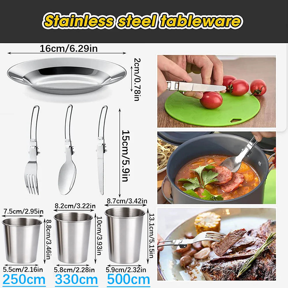 Camping Cookware Set for 2–3 People with Non-Stick Pots Pan and Teapot for Outdoor Cooking