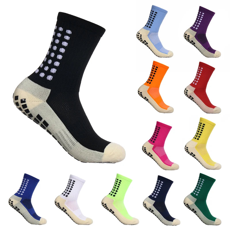 Non Slip Grip Sports Socks with Glue Dispenser Mid Calf Performance Socks for Training Fitness
