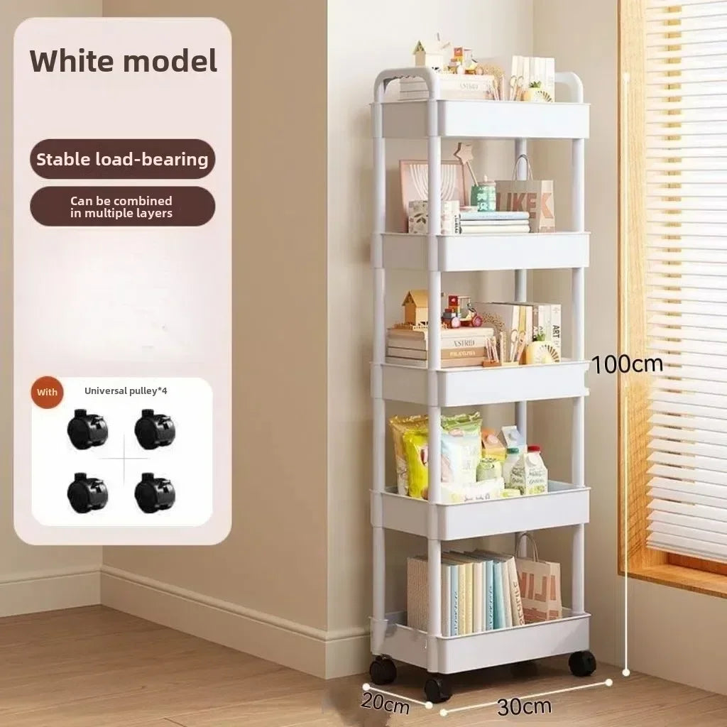Multifunctional Rolling Storage Cart with Open Shelves for Kitchen Bedroom Living Room Organiser