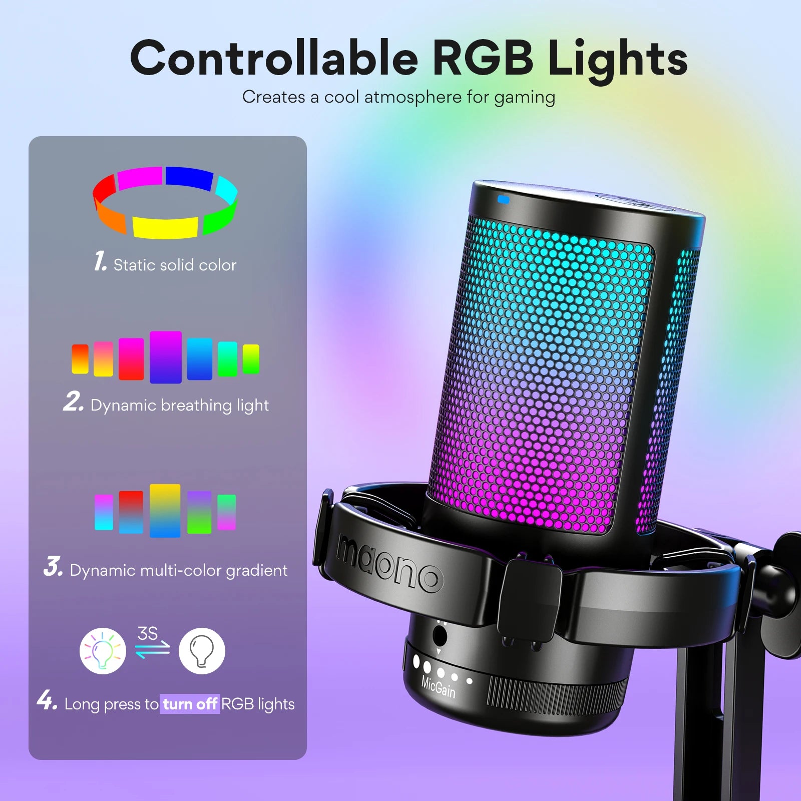 MAONO DGM20 RGB USB Gaming Microphone Condenser with Noise Reduction, Gain Control & One-Key Mute