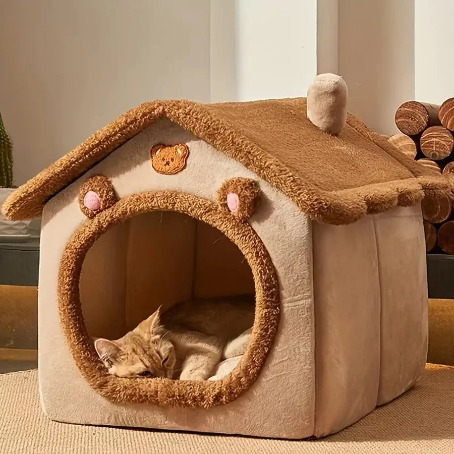 Foldable Pet House Removable Washable Cat Cave Bed for Cats and Small Dogs Winter Warm