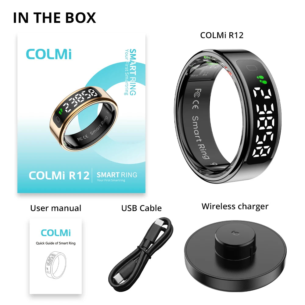 COLMI R12 Smart Ring with Touch Display, Health Tracking, Wireless Charging & 5ATM Waterproof