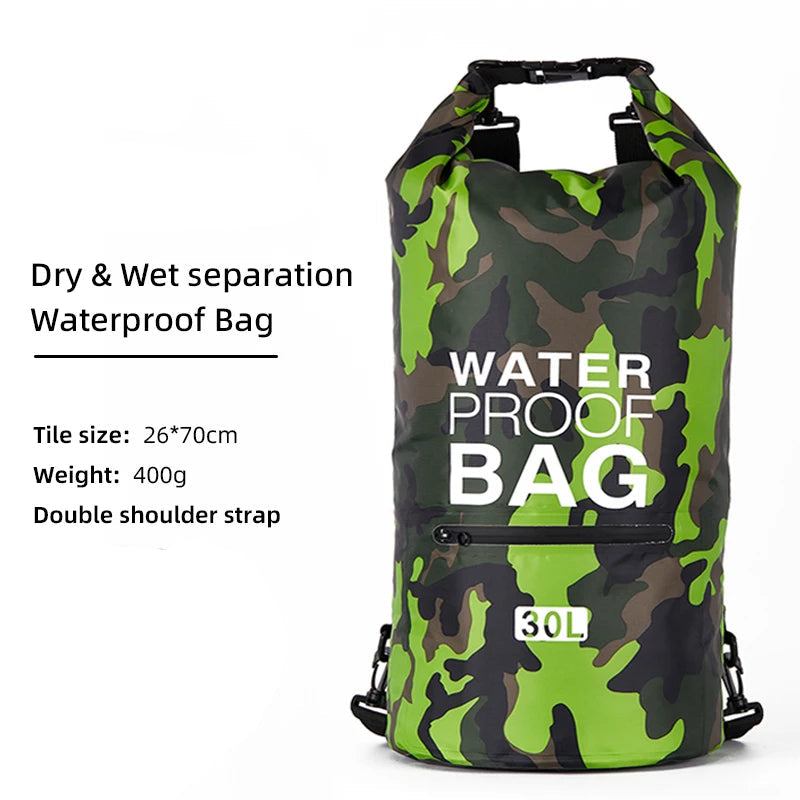 Waterproof 30L Dry Bag Backpack with Wet Separation Pocket for Kayaking Boating Outdoor Kit Pack