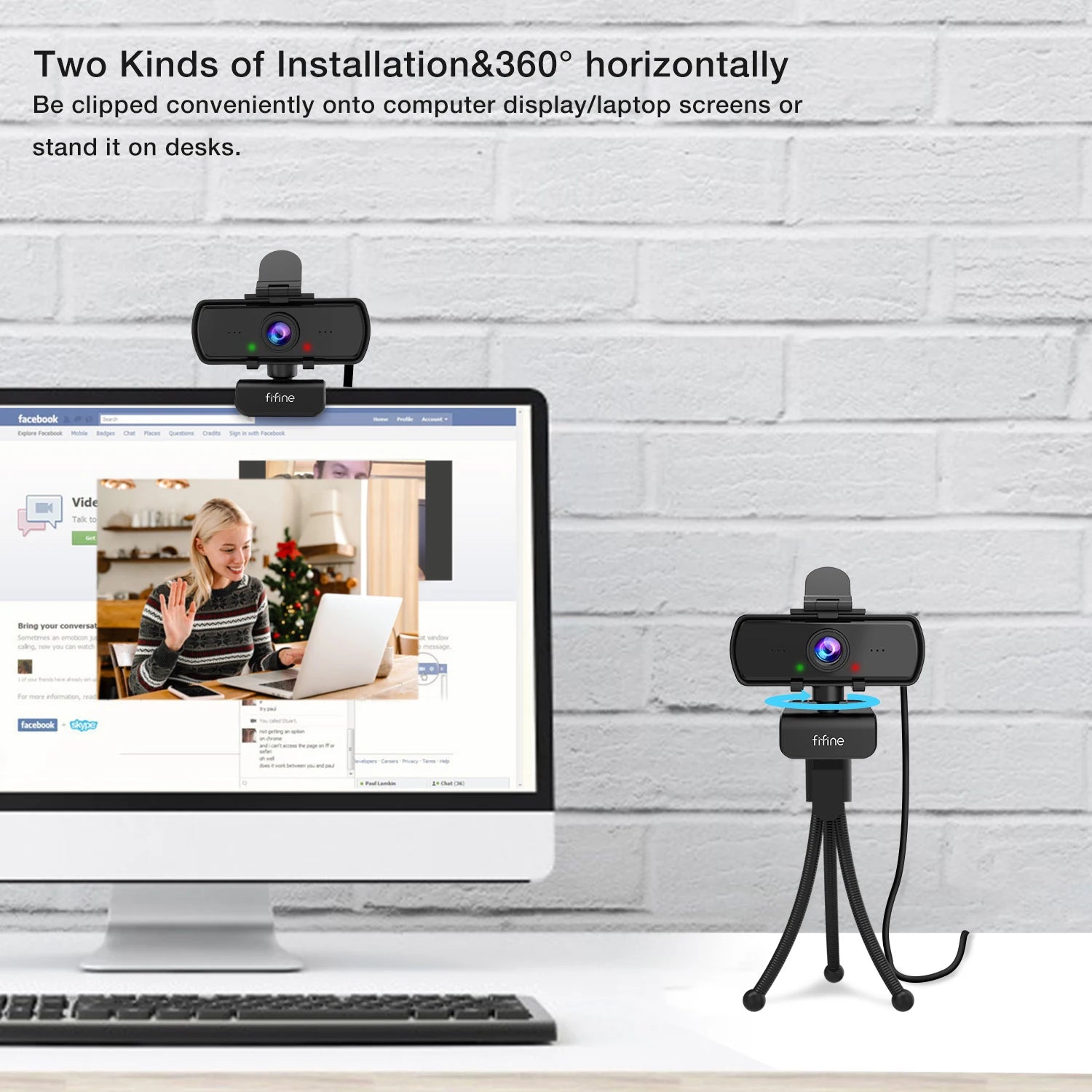 FIFINE K420 1440p Full HD USB Webcam with Microphone, Wide Angle Lens & Tripod for PC Laptop