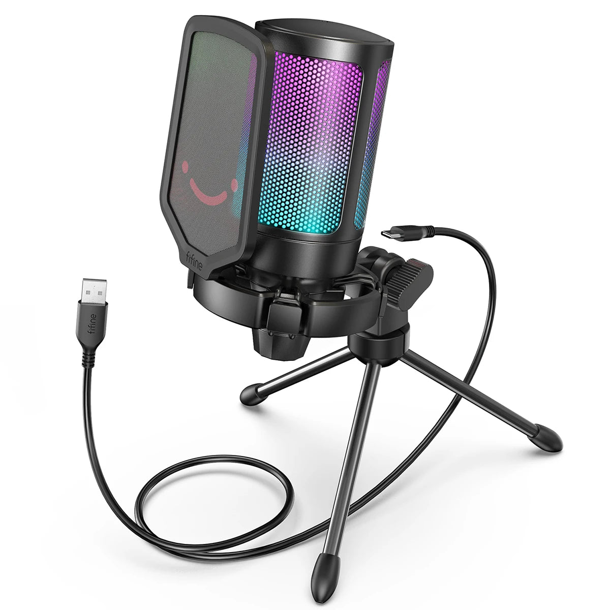 FIFINE AMPLIGAME A6V USB Condenser Gaming Microphone with RGB, Pop Filter, Shock Mount for PC, PS5