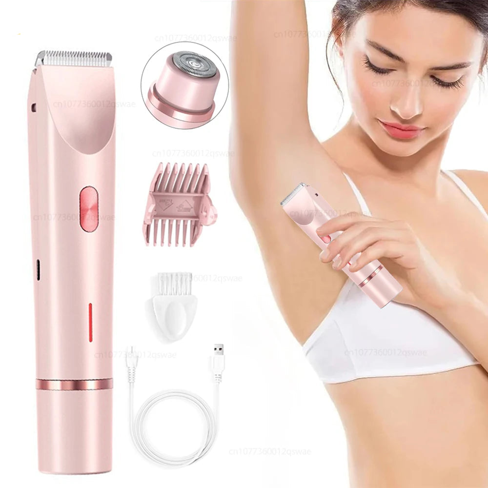Dual Head Electric Shaver for Women Wet & Dry Body Bikini Face Trimmer Hair Removal Epilator