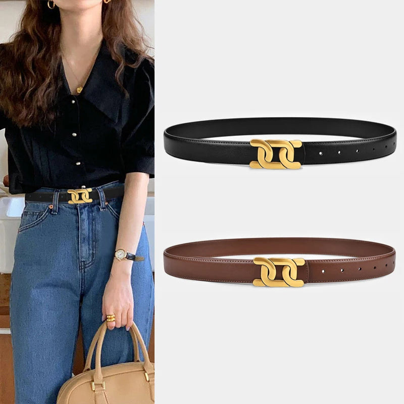 Retro Women’s PU Leather Belt with Alloy Buckle for Casual Jeans Dresses Skirts Fashion Accessory