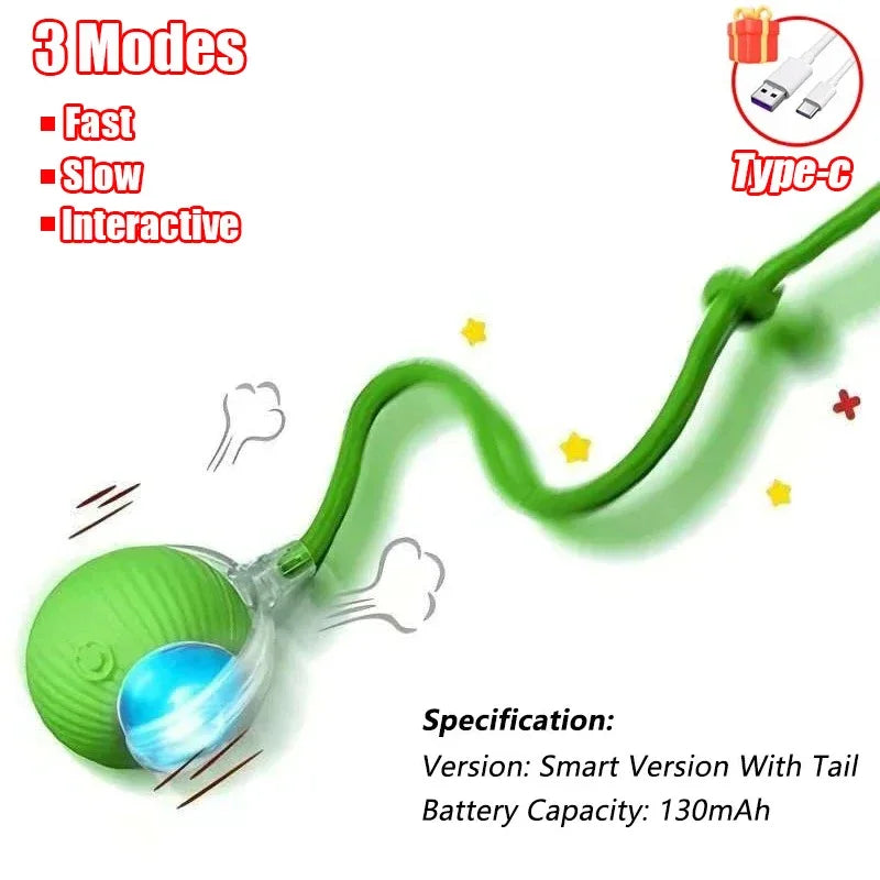 Smart Interactive Cat Ball Toy with Automatic Rolling, Mouse Tail, Rechargeable Quiet Play for Cats