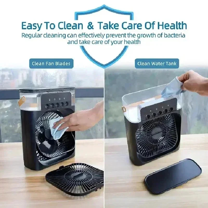 KUALOOL 3-in-1 Portable Mini Air Conditioner Fan Humidifier Cooling Fan with LED Night Light