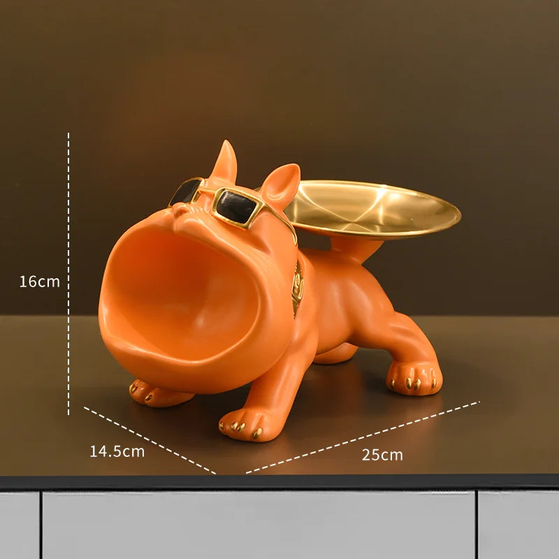 Resin Bulldog Statue Storage Tray Decorative Dog Sculpture Resin Animal Craft Ornament Home Décor