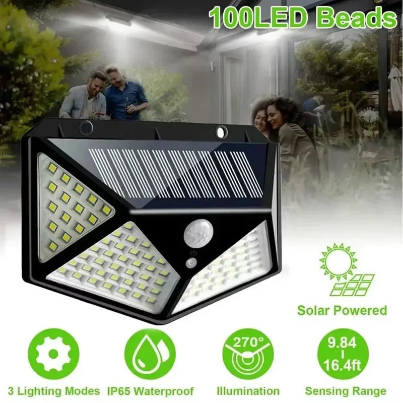 100 LED Solar Wall Light Outdoor PIR Motion Sensor Waterproof Garden Security Street Lamp Lighting