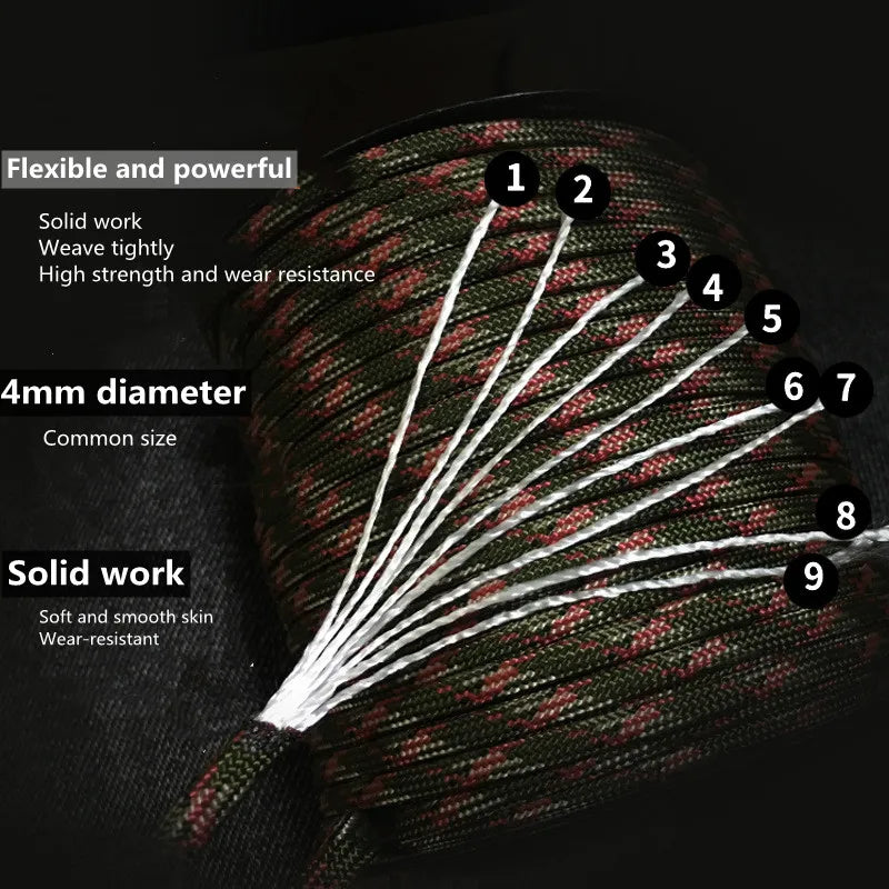 Military 550 Paracord 9 Strand 4mm Tactical Survival Rope 50m or 100m Polypropylene Camping Cord