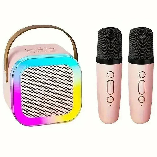 Portable Bluetooth Karaoke Speaker with 2 Wireless Microphones, RGB LED Party Lights & Extra Bass