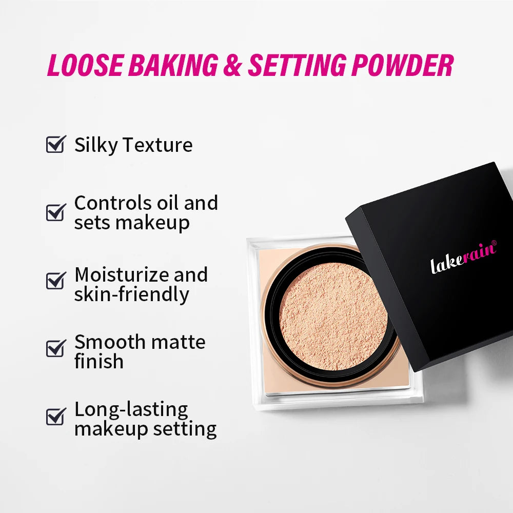 Loose Baking & Setting Powder by LAKERAIN – Long-Lasting Oil Control, Matte Finish, Smooth Texture