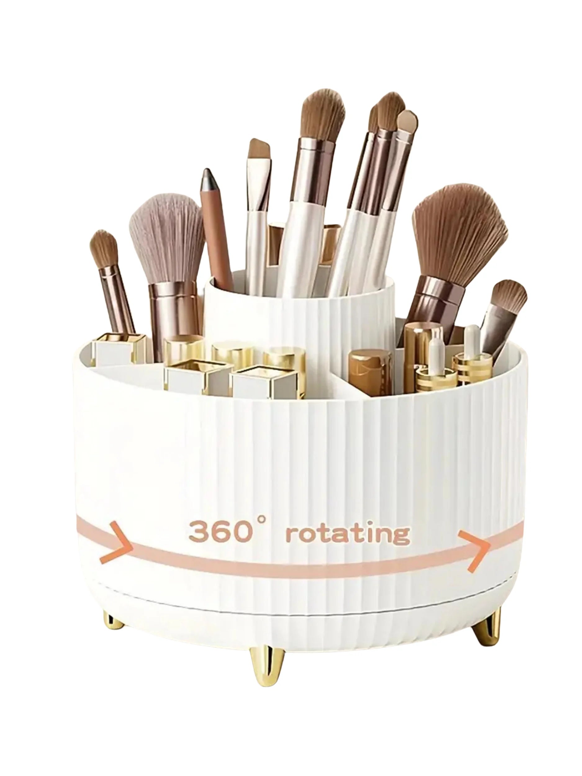 360° Rotating Makeup Organiser with 5 Compartments Plastic Cosmetic Brush Storage Holder Stand Tray!