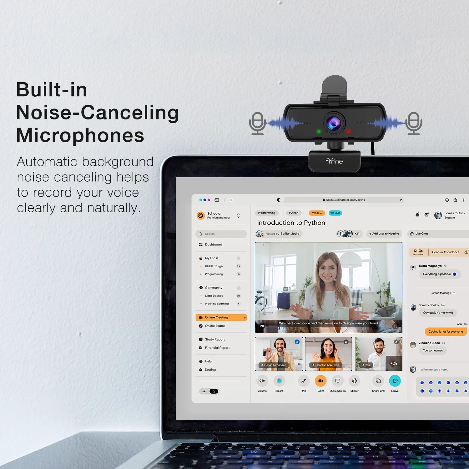 FIFINE K420 1440p Full HD USB Webcam with Microphone, Wide Angle Lens & Tripod for PC Laptop