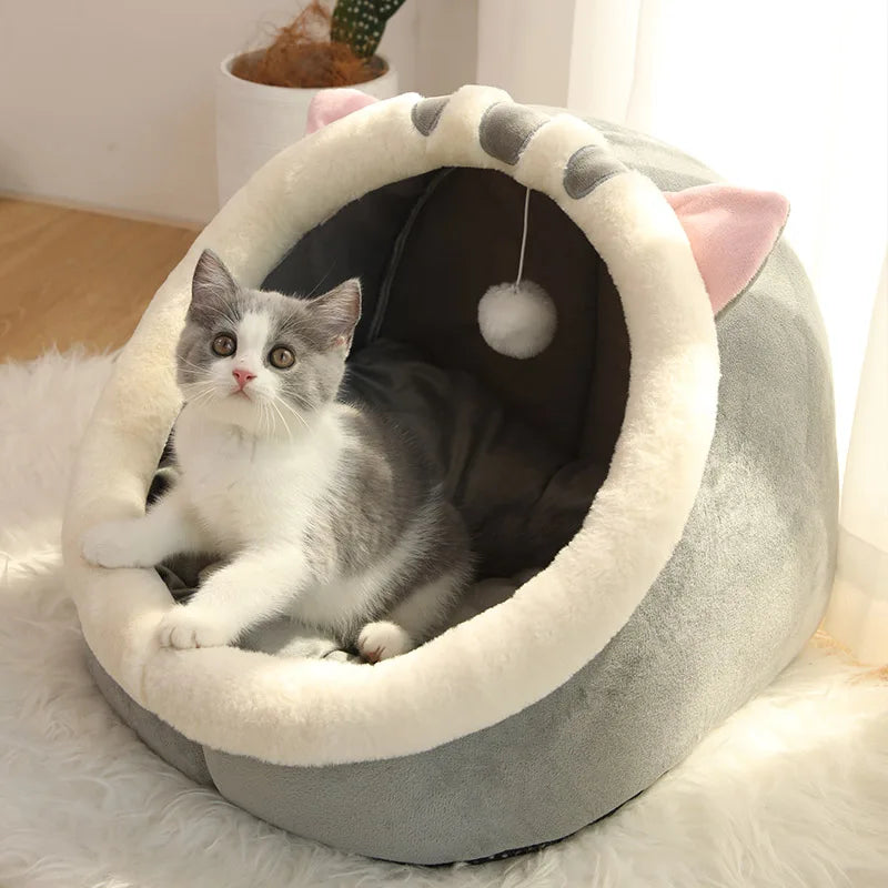 Deep Sleep Foldable Cat Bed Cave with Removable Washable Cushion for Cats & Small Dogs