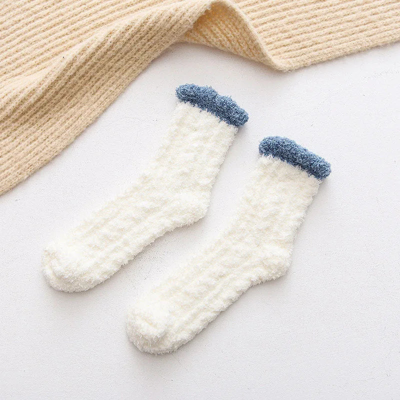 Autumn Winter Coral Velvet Cat Claw Socks – Warm Middle Tube Sleep & Floor Socks for Women Girls