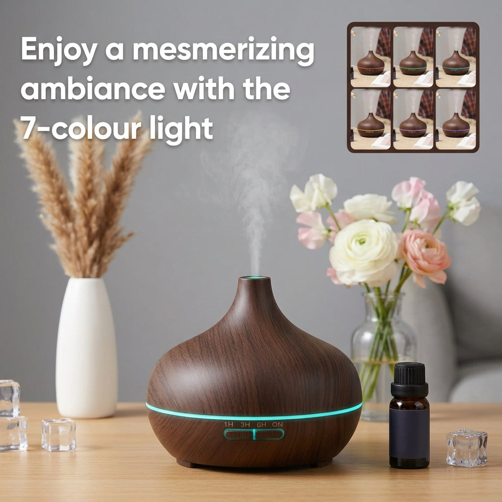 Wood Grain Essential Oil Diffuser 300ml USB Cool Mist Humidifier for Bedroom Home and Office
