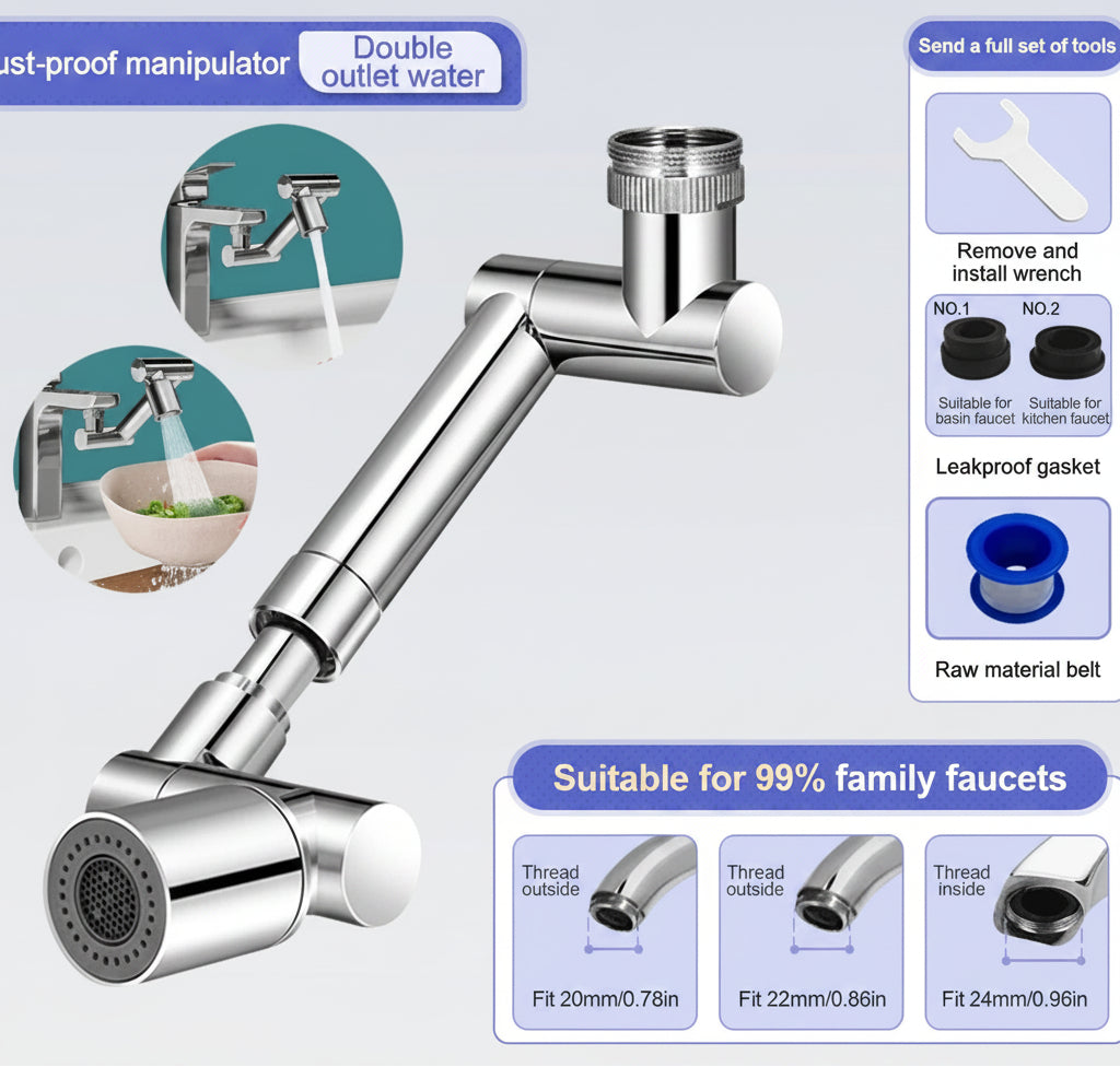 Retractable 1440° Swivel Robotic Arm Faucet Extender with Dual Water Flow Modes for Kitchen Sink