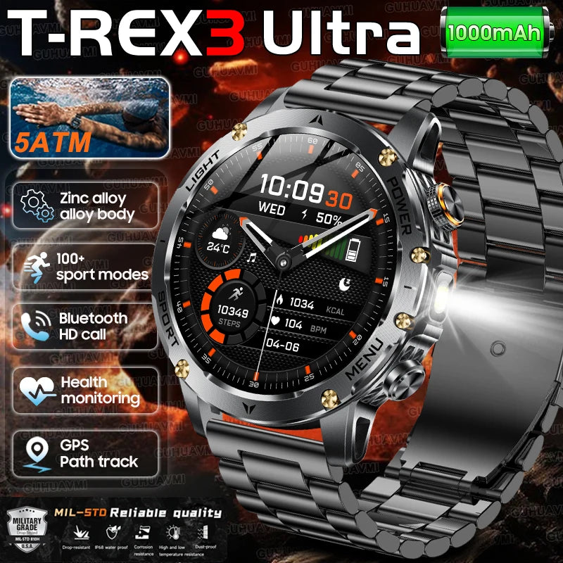 2025 GUHUAVMI Military T-Rex 3 Ultra Smartwatch 1.7-inch AMOLED 100+ Sports Modes Waterproof