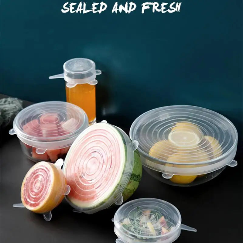 REUSABLE SILICONE LIDS 6PCS for Bowls Cans Food Storage Fresh-Keeping Kitchen Gadget Accessory