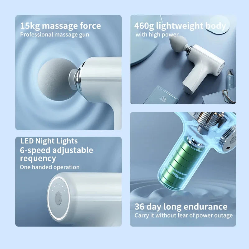 Portable AI Fascial Massage Gun Electric Percussion Massager with 4 Heads for Full Body Relaxation