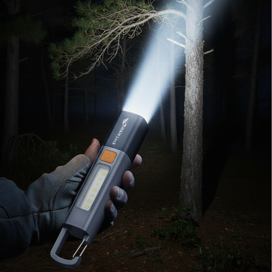 Rechargeable LED Flashlight with Zoom Focus Side Floodlight Long Range Waterproof Torch Lamp