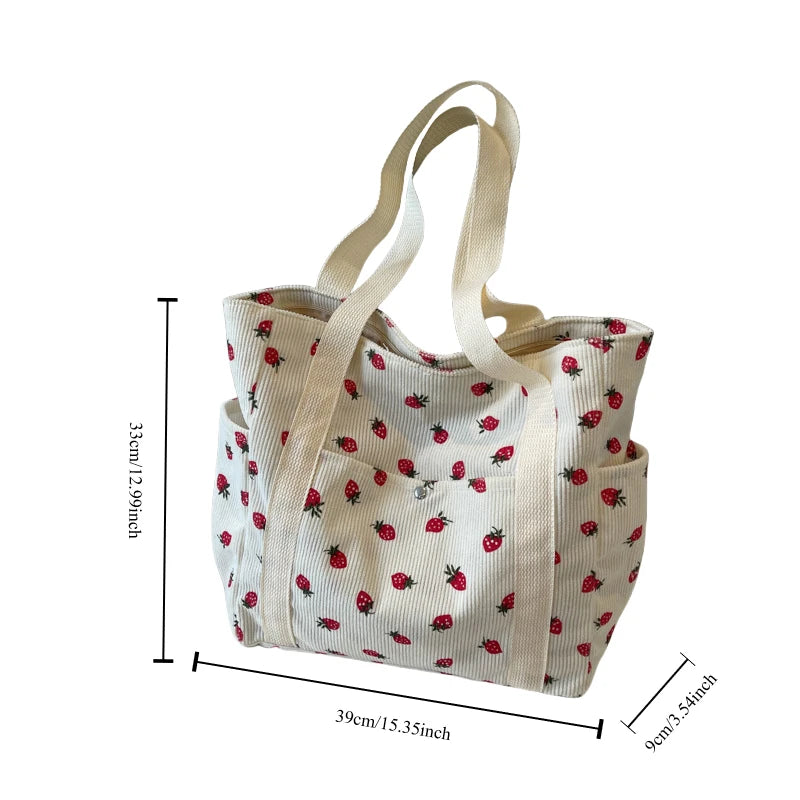Women’s Corduroy Fruit Print Shoulder Bag Casual Soft Satchel Underarm Commuter Handbag NZ