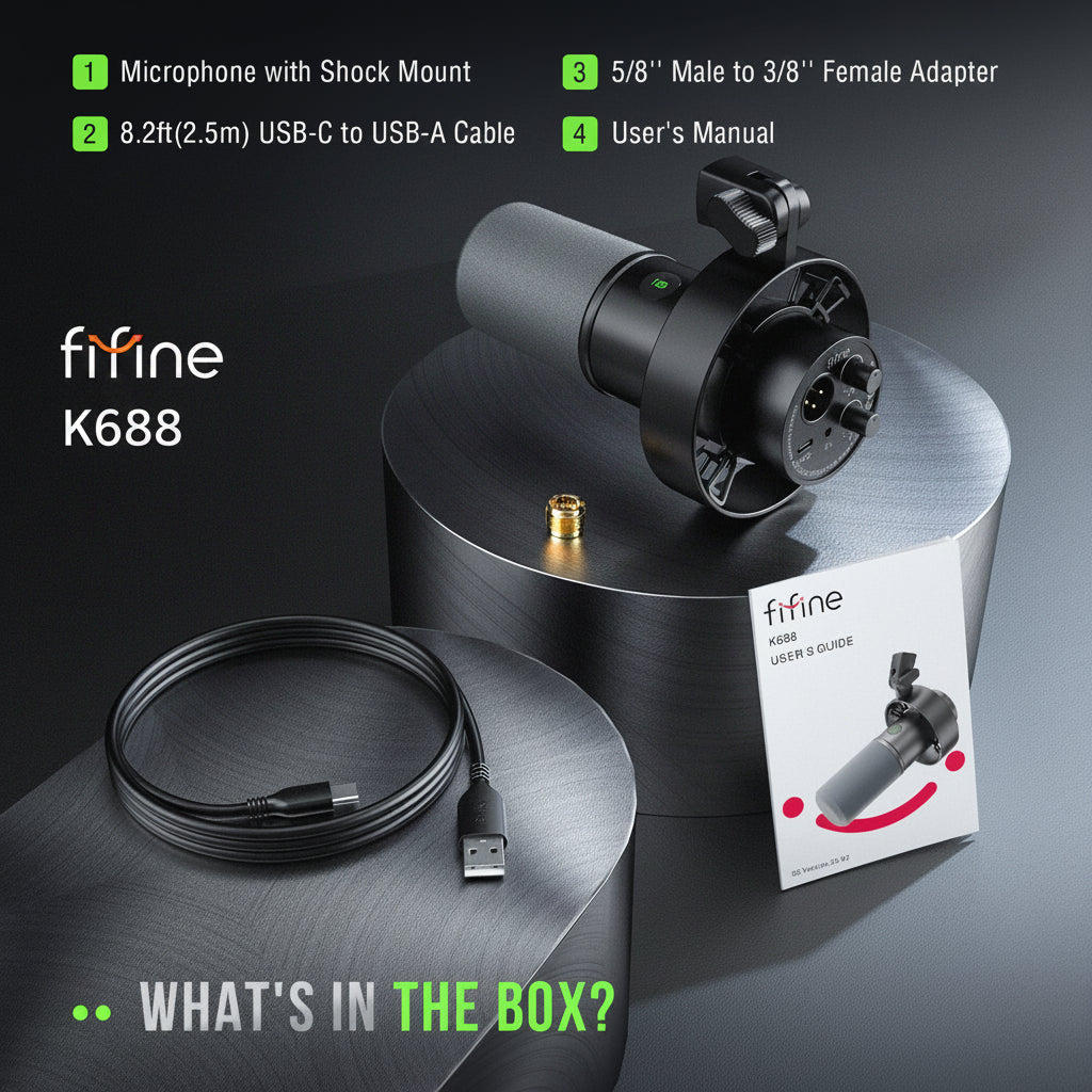 FIFINE USB/XLR Dynamic Microphone K688 with Shock Mount, Touch Mute, Monitoring for PC Recording