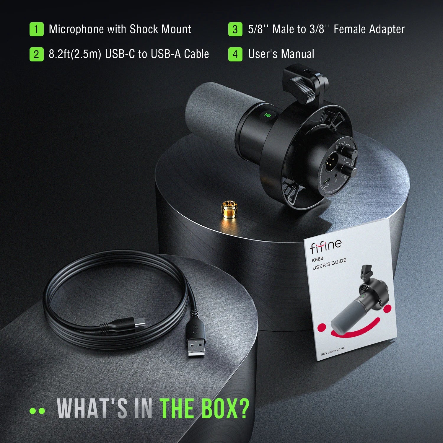 FIFINE USB/XLR Dynamic Microphone K688 with Shock Mount, Touch Mute, Monitoring for PC Recording