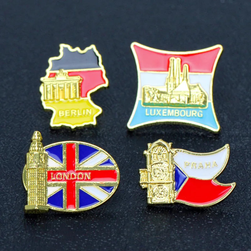National Flags Enamel Pins Brooch Set – France, Spain, USA, UK, Italy, Canada, Dubai & More Gifts