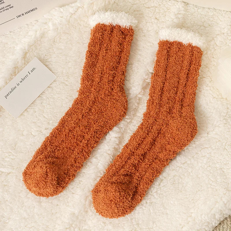 Autumn Winter Coral Velvet Cat Claw Socks – Warm Middle Tube Sleep & Floor Socks for Women Girls
