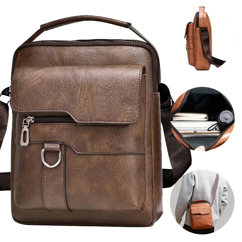 Men’s PU Leather Business Shoulder Bag Professional Crossbody Briefcase with Handle for Work Travel