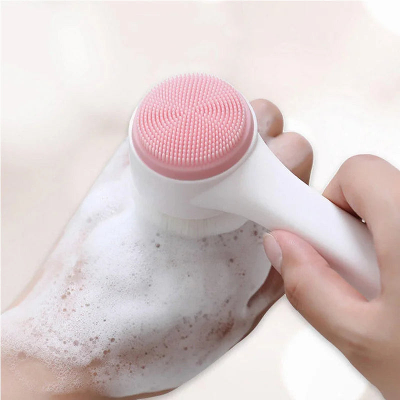 3D Double Silicone Facial Cleansing Brush for Deep Pore Cleaning, Exfoliation & Skin Massage