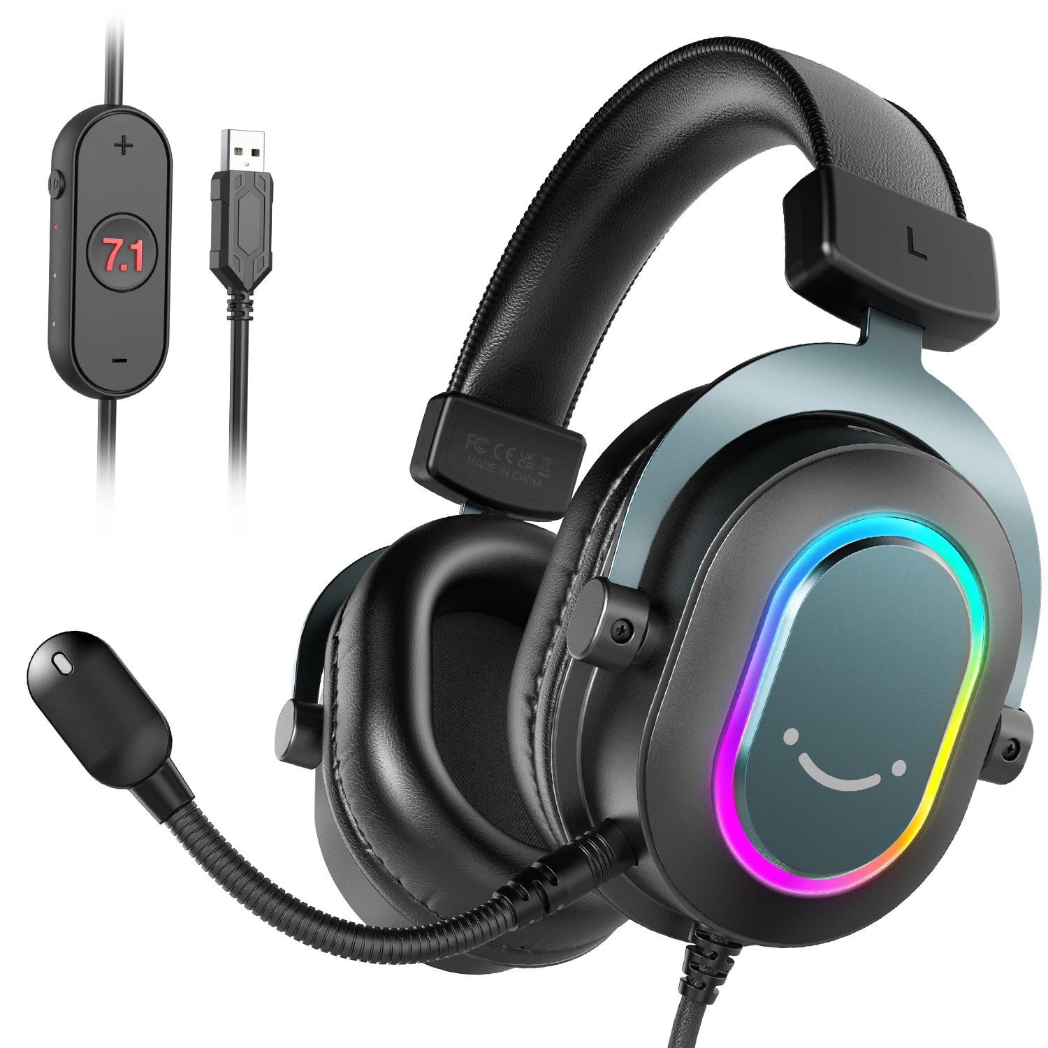 FIFINE RGB Gaming Headset with Mic 7.1 Surround Sound USB Headphones for PC PS4 PS5 EQ Modes Wired