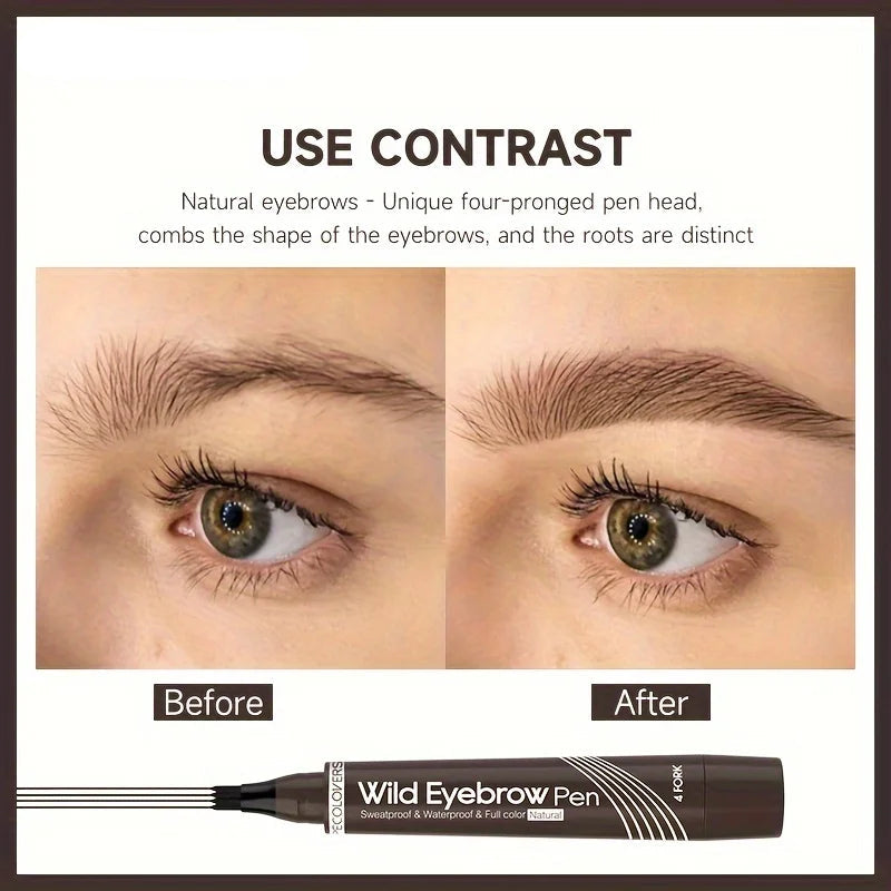 Waterproof Eyebrow Tattoo Pen with 4 Split Tip Liquid Applicator for Natural Long-Lasting Brows