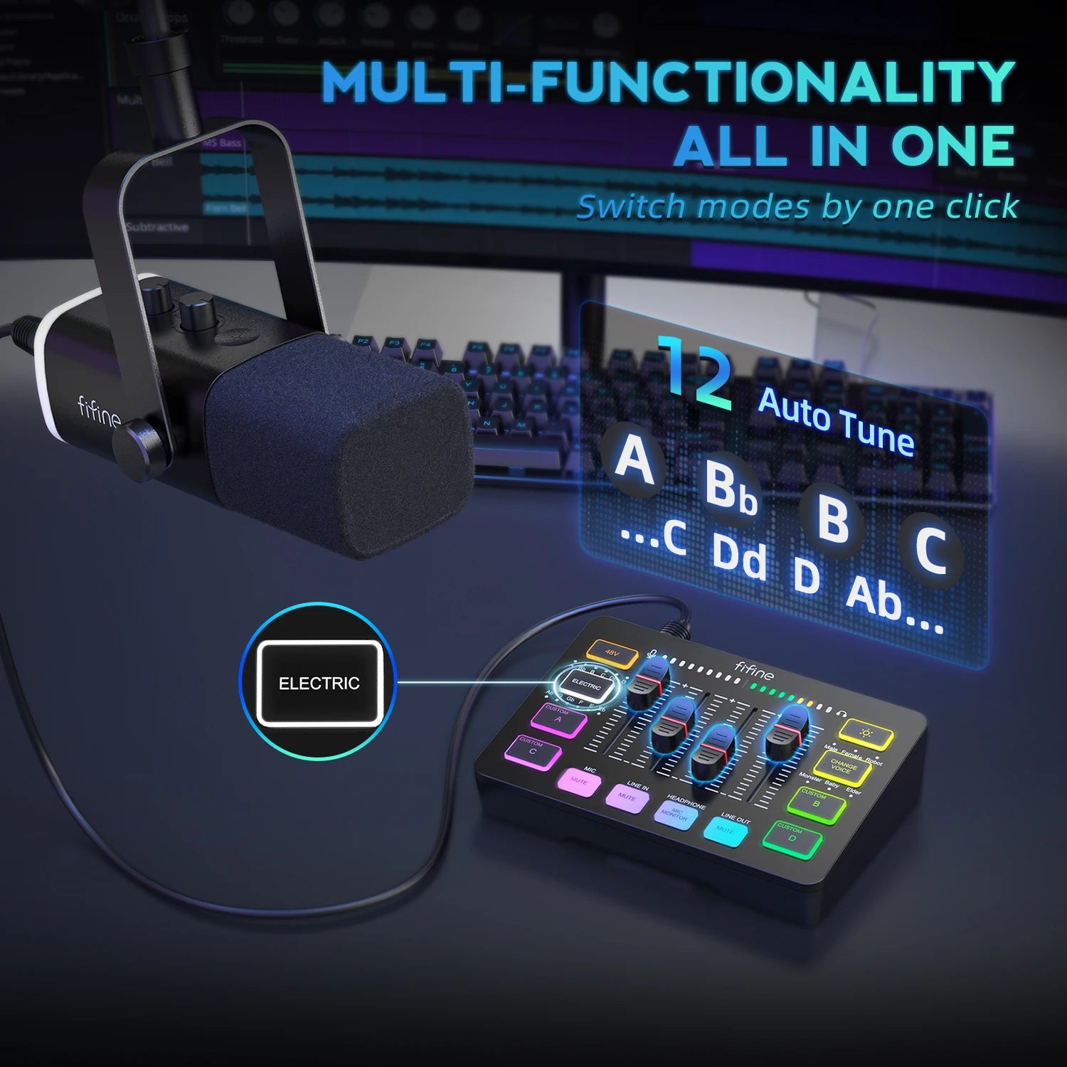 FIFINE All-in-One Podcast Kit AMPLIGAME KS5 with RGB Audio Mixer, Dynamic Mic for Gaming & Streaming