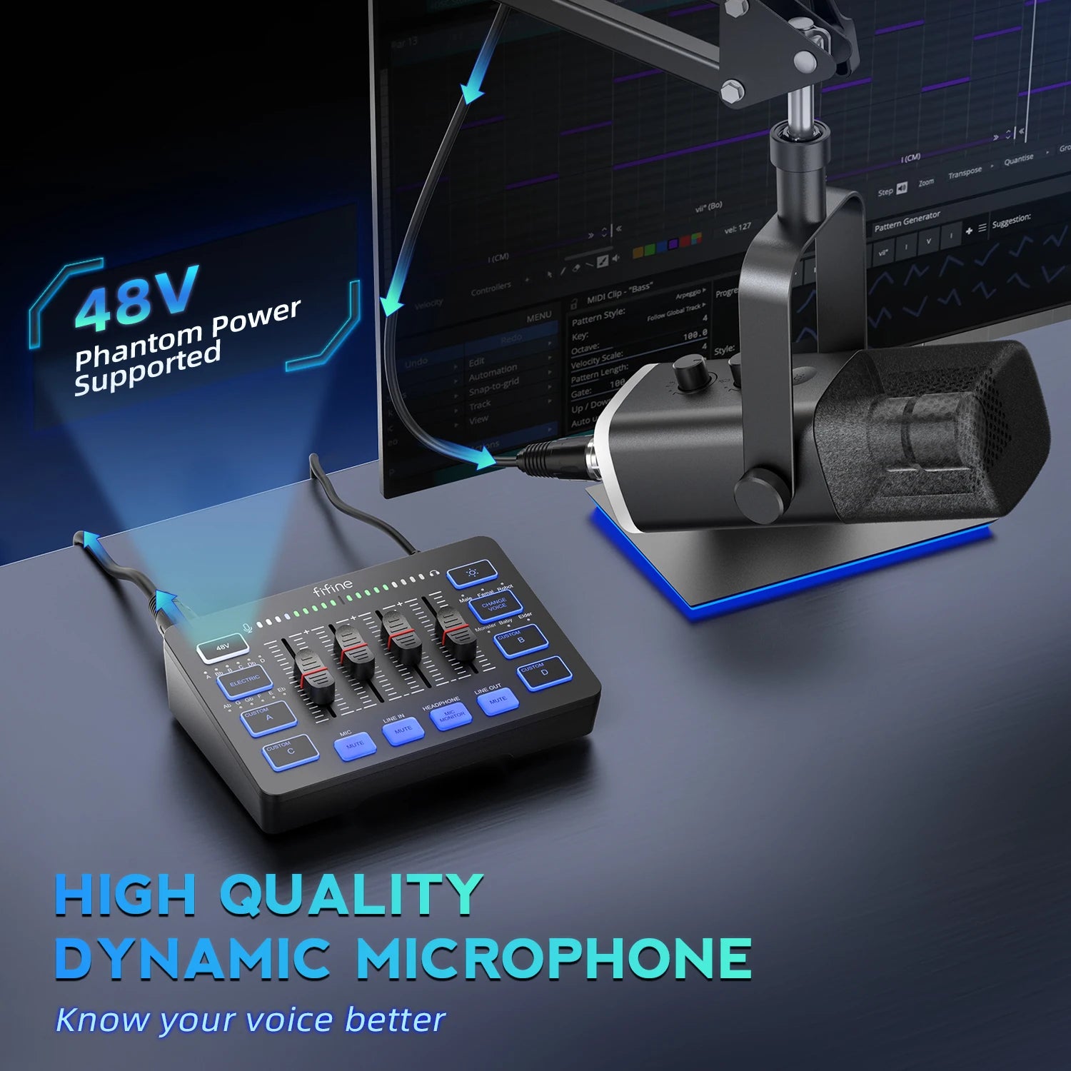FIFINE All-in-One Podcast Kit AMPLIGAME KS5 with RGB Audio Mixer, Dynamic Mic for Gaming & Streaming