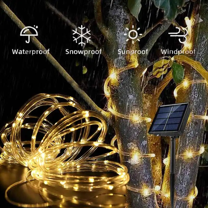 Solar Rope Lights Outdoor LED Waterproof String Lighting with 8 Modes for Garden Path Deck Patio