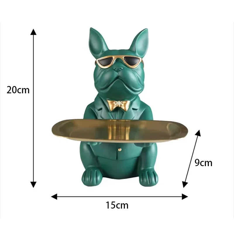 Multi-Functional Bulldog Tray Animal Statue Storage Ornament for Living Room Bedroom Decor