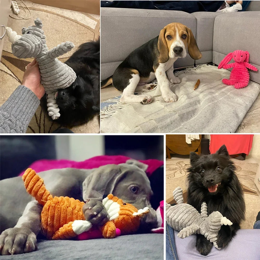 Corduroy Squeaky Dog Toy – Durable Chew Plush Animal Toy for Puppies, Small, Medium & Large Dogs