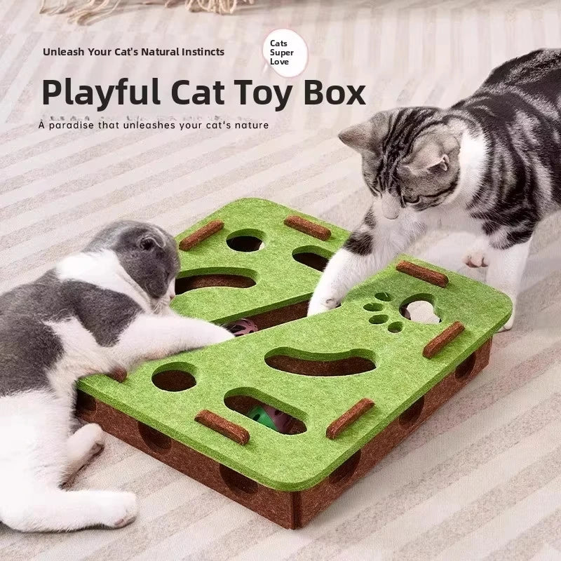 Felt Cat Puzzle Box Interactive Indoor Cat Toy Exercise Play Scratching Ball Fun Activity Game