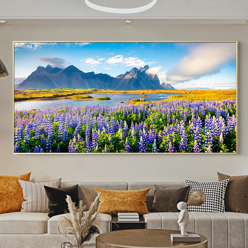 Lake Tekapo New Zealand Canvas Wall Art Lupin Flower Mountain Landscape Posters Prints Home Decor