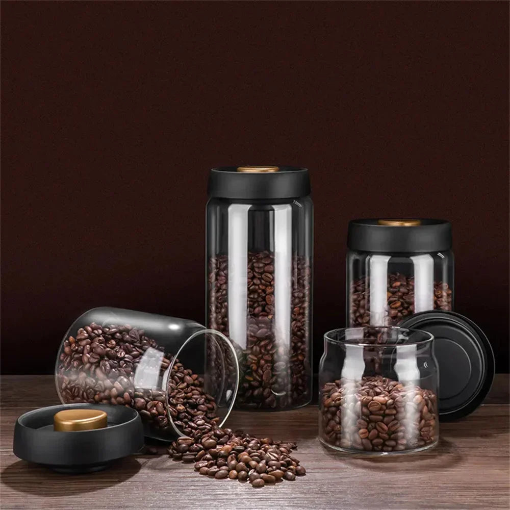 Coffee Beans Vacuum Sealed Glass Storage Jar Airtight Transparent Moisture-Proof Food Container