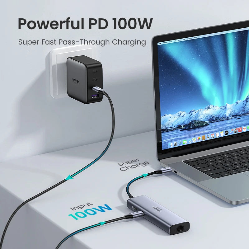 UGREEN 7-in-1 USB-C Hub with 4K 60Hz HDMI, PD 100W, Gigabit Ethernet, USB 3.0 & SD/TF Reader Dock