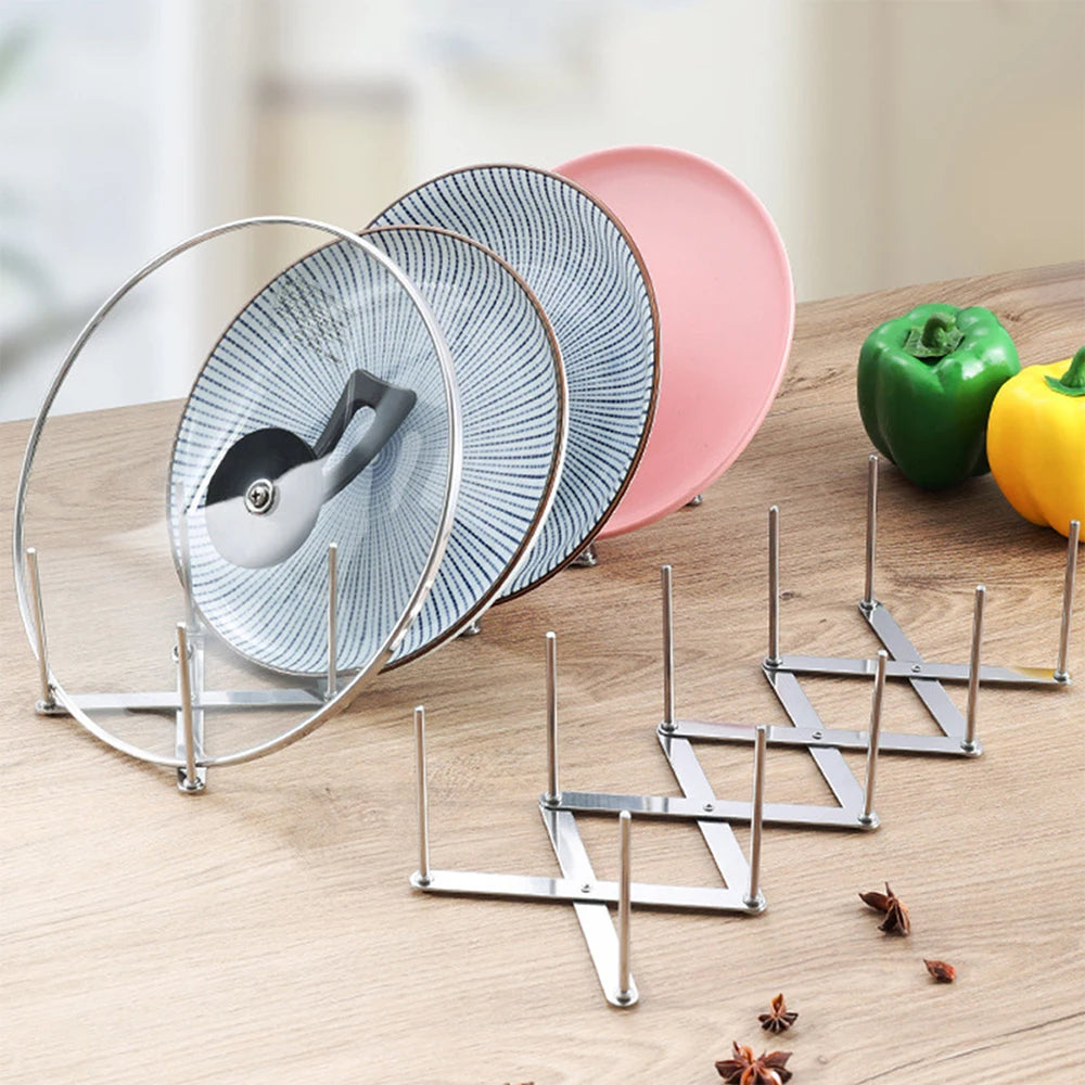 Retractable Stainless Steel Pot Lid Rack Foldable Dish Plate Holder Kitchen Storage Organiser
