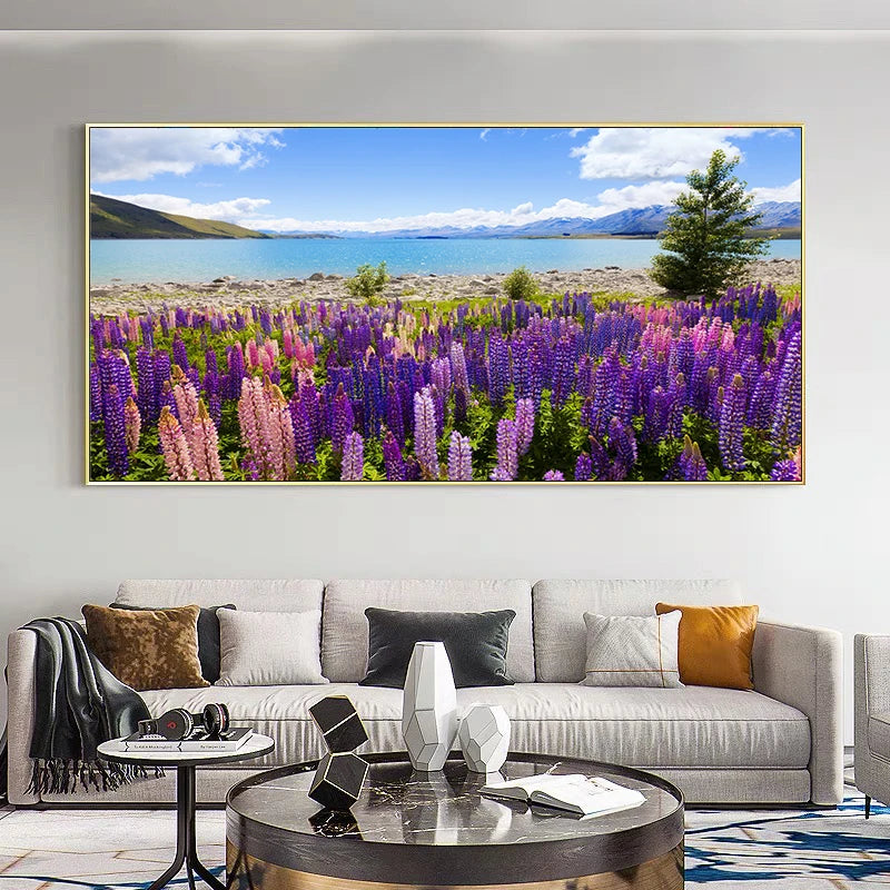 Lake Tekapo New Zealand Canvas Wall Art Lupin Flower Mountain Landscape Posters Prints Home Decor